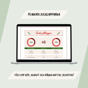 Produktbild: en dator med produkten Julklappslistan och texten 