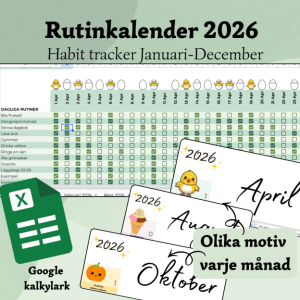 Rutinkalender - Habit Tracker år 2026 Google Excel