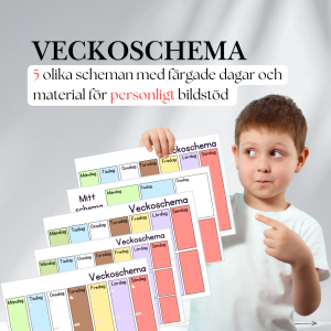 Veckoschema med färgade dagar.
